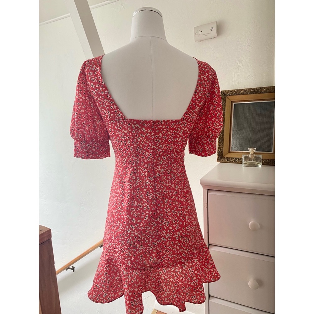 NWT Red puff sleeve floral summer mini dress, Small - Picture 4 of 5